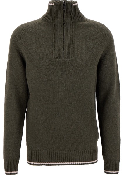 Bato Yaka Slim Fit Düz Koyu Haki Erkek Kazak F5WM-KZK 2523