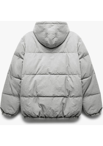 Uzun Kollu Cep Detaylı Fermuarlı Kapşonlu Kışlık Şişme Mont fırsatları