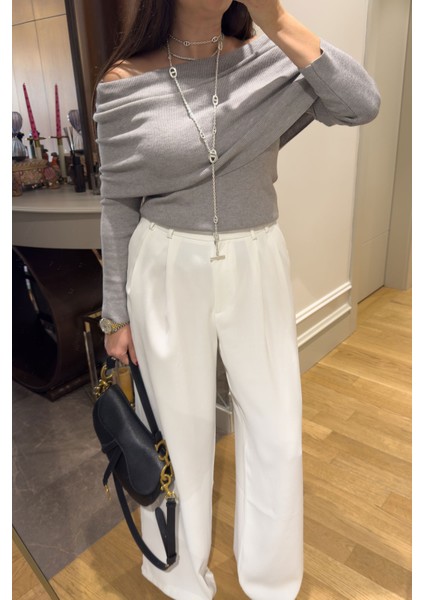 Pile Detay Geniş Paça Palazzo- Beyaz fiyatları