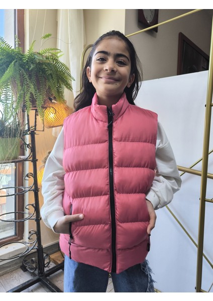 kız-Erkek Çocuk Şişme Yelek Astarlı Fermuarlı Cepli Su Tutmaz Rüzgar Kesici Isı Yalıtımlı Pembe fiyatları