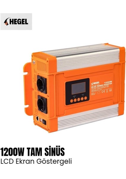 Tam Sinüs Inverter 1200W LCD Göstergeli - 12V