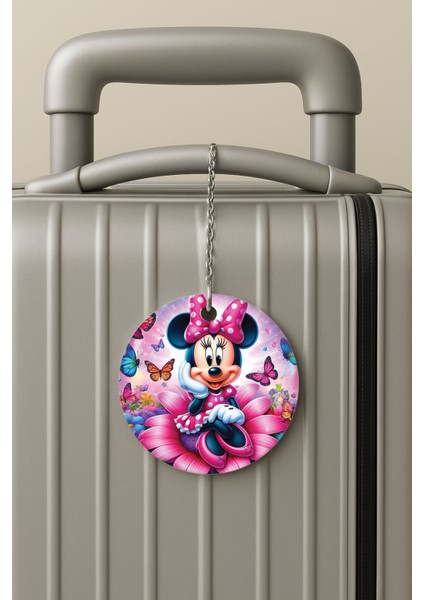 Pleksi Zincirli Bavul Etiketi Seyahat Tatil Için Tasarım Valiz Etiketi Minnie And Butterfly