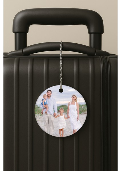 Kişiye Özel Resimli Fotoğraflı Pleksi Zincir Aparatlı Bavul Etiketi Valiz Etiketi