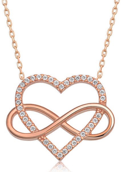 Gümüş Rose Kalpli Sonsuzluk Kadın Kolye