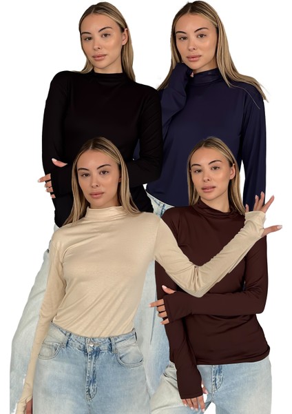 Kadın 4'lü Set Parmak Detaylı Body