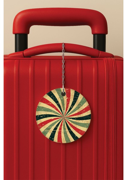 Desenli Baskılı Pleksi Zincir Aparatlı Bavul Etiketi Valiz Etiketi Retro4