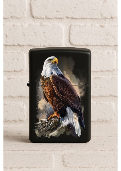 Uv Baskılı Desenli Metal Benzinli Siyah Çakmak Cep Çakmağı - Kartal Holigan