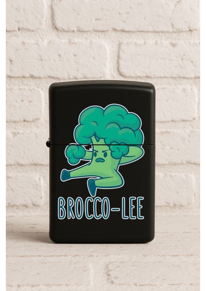 Uv Baskılı Desenli Metal Benzinli Siyah Çakmak Cep Çakmağı - Brokoli