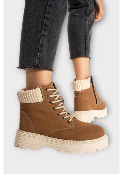 Bileği Lastikli Süet Kalın Taban Kadın Bot TABA modelleri