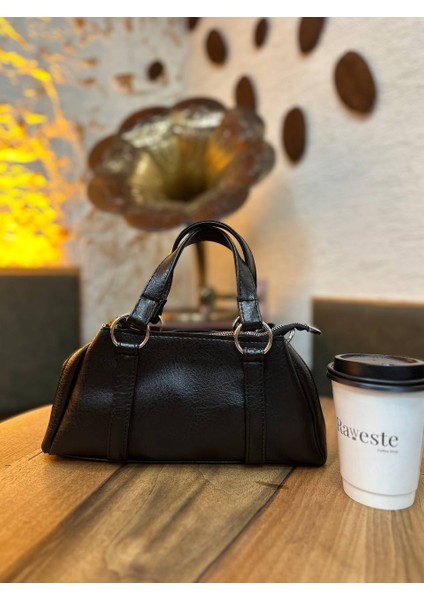 Çapraz Omuz Askılı Soft Suni Deri Halka Detaylı Kadın El ve Omuz Çantası