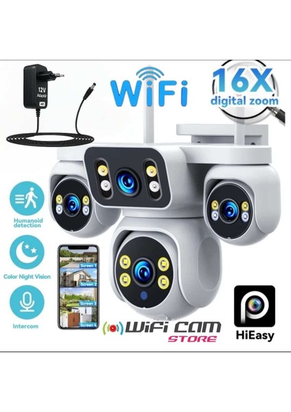 Kör Noktasız! 4 Kameralı Akıllı Ptz Wifi Kamera Hieasy Uygulama