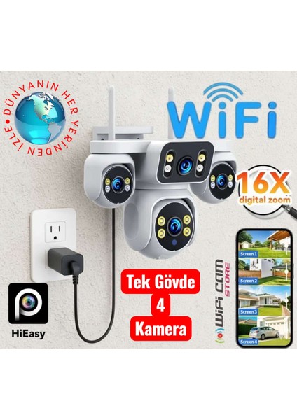 Kör Noktasız! 4 Kameralı Akıllı Ptz Wifi Kamera Hieasy Uygulama fiyatları