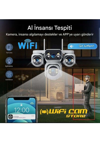 Kör Noktasız! 4 Kameralı Akıllı Ptz Wifi Kamera Hieasy Uygulama indirimleri