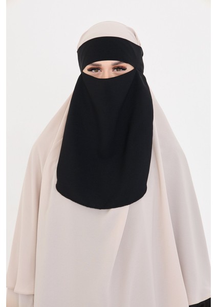 Siyah Tesettür Tek Katlı Peçe Medine Ipeği Arkadan Bağlamalı 1026_01