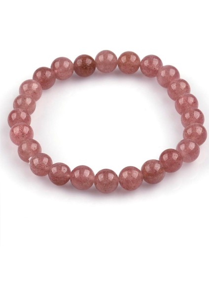 Çilek Kuvars Doğal Taş Bileklik 8mm Yuvarlak Kesim