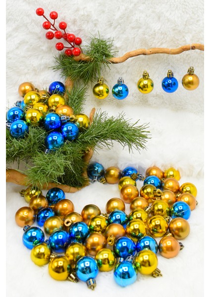 3 cm 72 Adet Mavi-Gold Cici Top Yılbaşı Çam Ağacı Süs