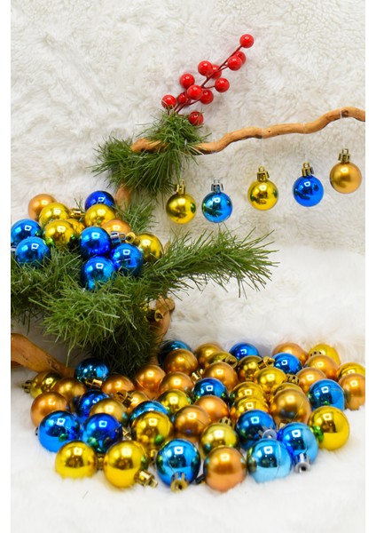 3 cm 72 Adet Mavi-Gold Cici Top Yılbaşı Çam Ağacı Süs fiyatları