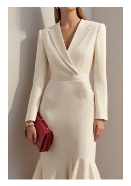 Kadın Uzun Kollu Yakalı Belden Oturtmalı Midi Ithal Krep Elbise fiyatları