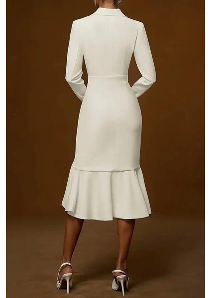 Kadın Uzun Kollu Yakalı Belden Oturtmalı Midi Ithal Krep Elbise fırsatları