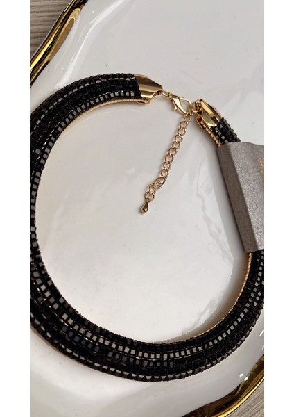 Siyah Kristal Taşlı Ayarlanabilir Tasma Kolye (Choker) modelleri