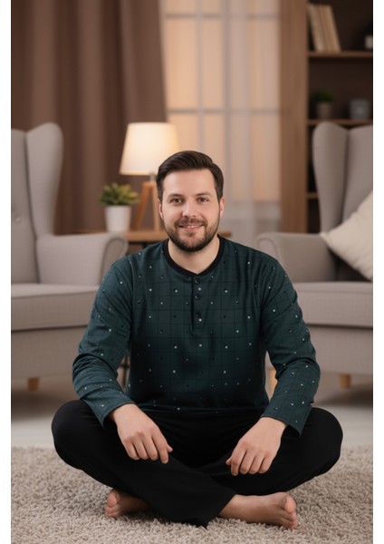 Erkek Büyük Beden Pijama Takımı 9753 Yeşil modelleri