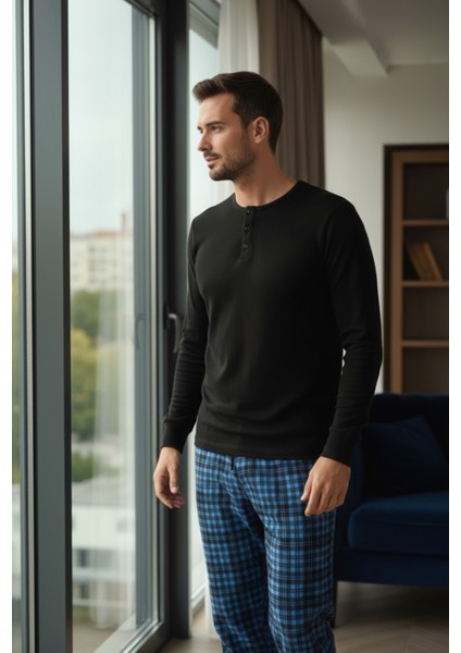 Luxury Thermal Erkek Pijama Takımı 9745 Siyah fiyatları