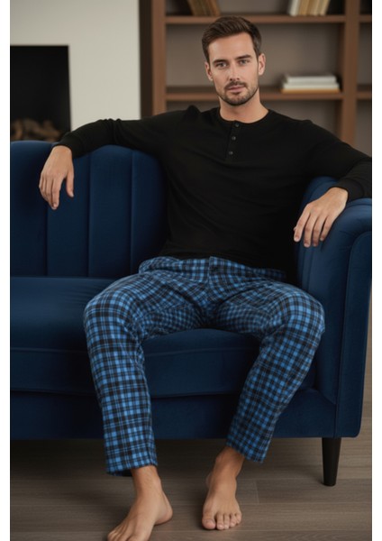 Luxury Thermal Erkek Pijama Takımı 9745 Siyah fırsatları