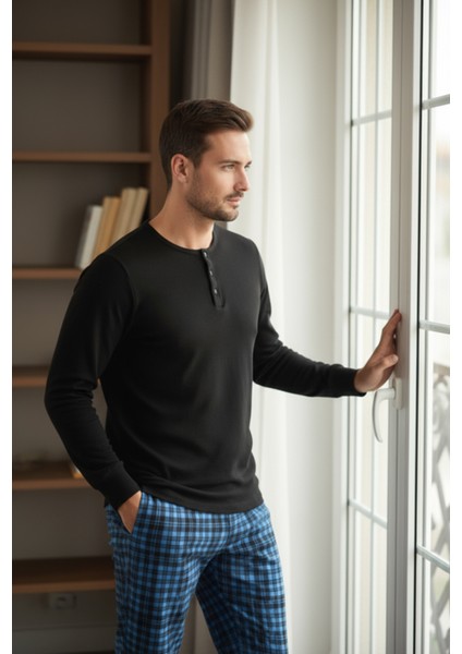 Luxury Thermal Erkek Pijama Takımı 9745 Siyah indirimleri