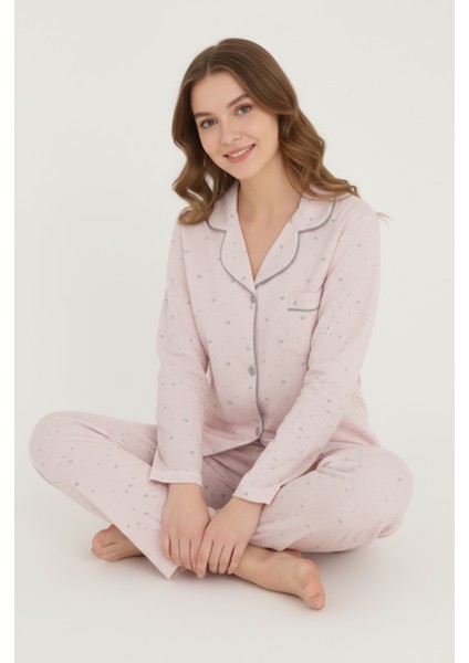 Luxury Viscose Pudra Pembe Minik Kalp Desenli Kadın Uzun Kollu Pijama Takımı – 42545 fiyatları
