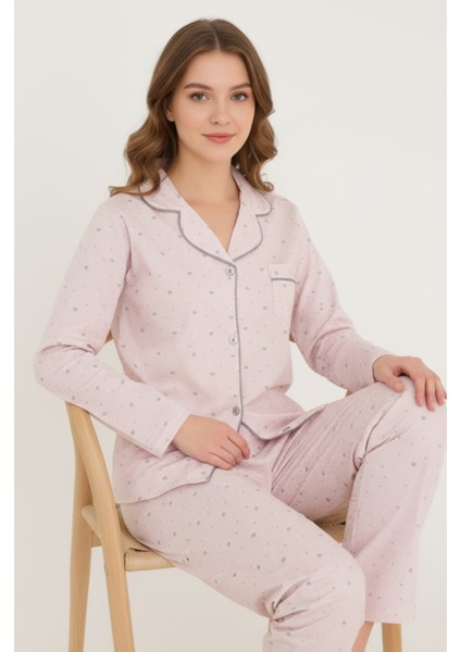 Luxury Viscose Pudra Pembe Minik Kalp Desenli Kadın Uzun Kollu Pijama Takımı – 42545 indirimleri