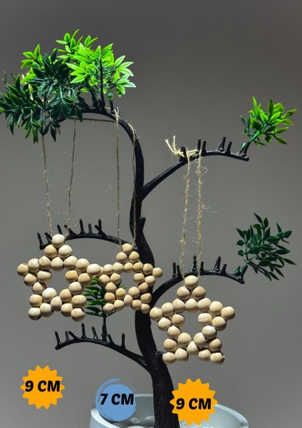 3 Adet Dekoratif Ahşap Boncuk Yıldız Model Kapı Duvar Mutfak Bebek Odası Süsleri Hediyelik