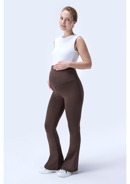 Imaj 716 Kahverengi Renk Toparlayıcı ve Extra Esnek Etkili Yüksek Bel Ispanyol Paça Hamile Tayt
