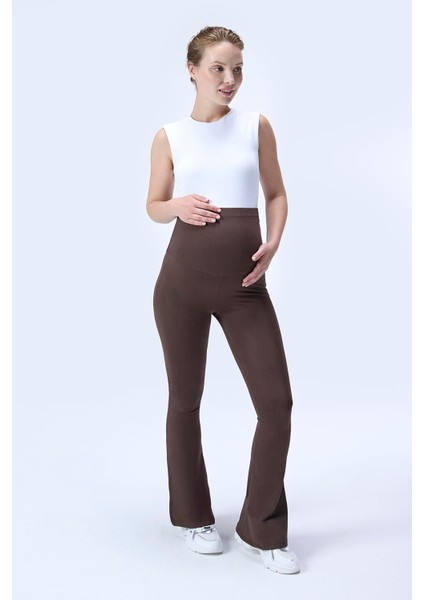 Imaj 716 Kahverengi Renk Toparlayıcı ve Extra Esnek Etkili Yüksek Bel Ispanyol Paça Hamile Tayt modelleri