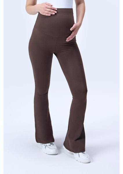 Imaj 716 Kahverengi Renk Toparlayıcı ve Extra Esnek Etkili Yüksek Bel Ispanyol Paça Hamile Tayt fırsatları