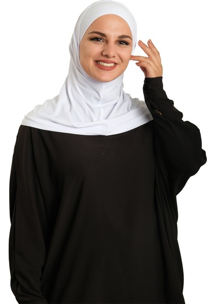 Beyaz Pratik Hazır Geçmeli Boru Boneli Ikili Tesettür Eşarp Sandy Düz 2501_42