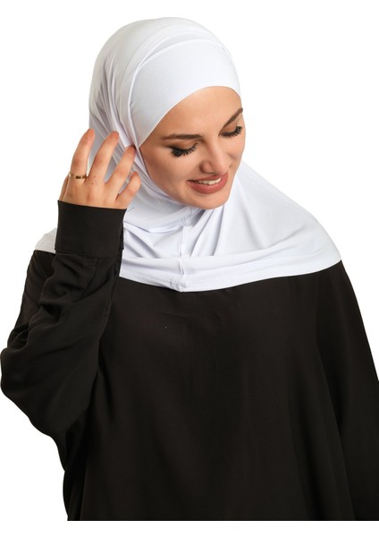 Beyaz Pratik Hazır Geçmeli Boru Boneli Ikili Tesettür Eşarp Sandy Düz 2501_42 modelleri