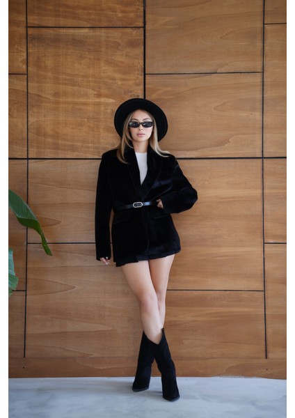 Suni Kürk Uzun Kollu Astarlı Blazer Ceket Kışlık Şık Kadın Peluş Ceket fiyatları