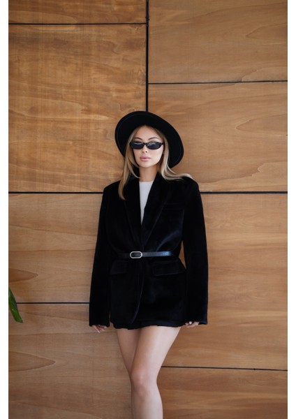 Suni Kürk Uzun Kollu Astarlı Blazer Ceket Kışlık Şık Kadın Peluş Ceket modelleri