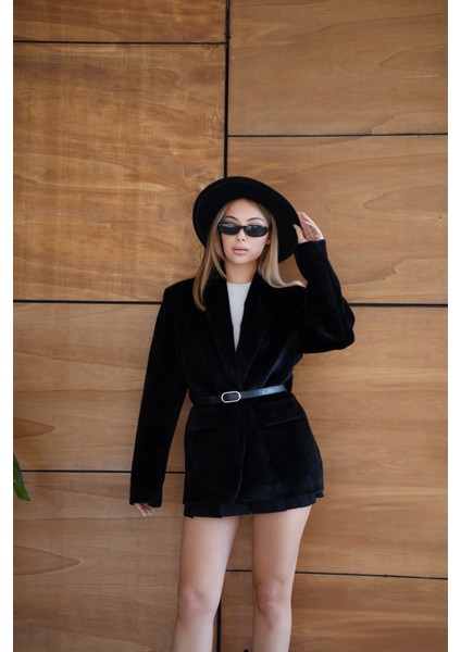 Suni Kürk Uzun Kollu Astarlı Blazer Ceket Kışlık Şık Kadın Peluş Ceket indirimleri