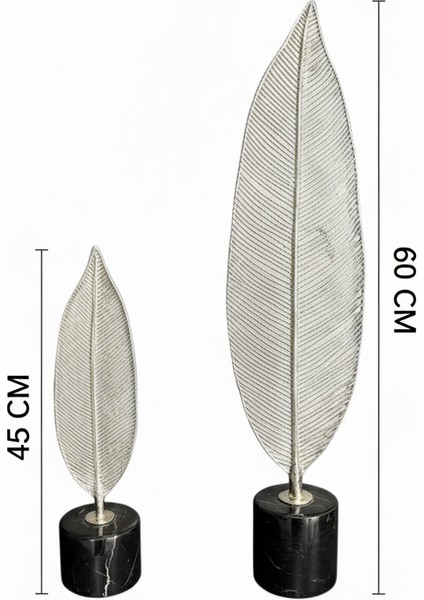 Mermer Kaideli 2’li Metal Dekoratif Yaprak Seti 60CM - 45CM / Gümüş Renk Döküm Yaprak Dekor modelleri