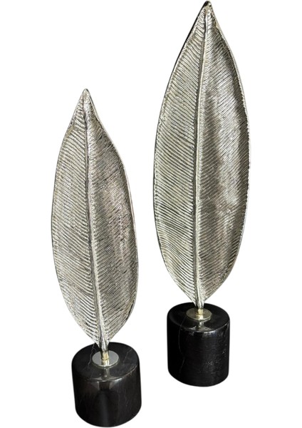 Mermer Kaideli 2’li Metal Dekoratif Yaprak Seti 60CM - 45CM / Gümüş Renk Döküm Yaprak Dekor fırsatları