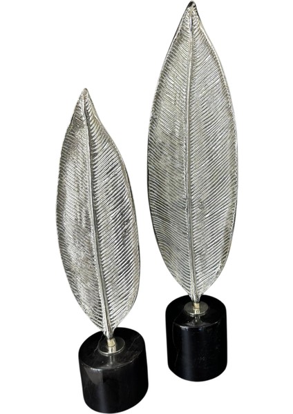 Mermer Kaideli 2’li Metal Dekoratif Yaprak Seti 60CM - 45CM / Gümüş Renk Döküm Yaprak Dekor indirimleri