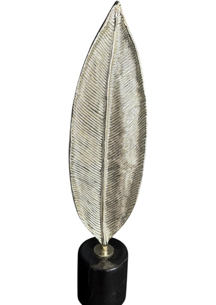 Mermer Kaideli 2’li Metal Dekoratif Yaprak Seti 60CM - 45CM / Gümüş Renk Döküm Yaprak Dekor