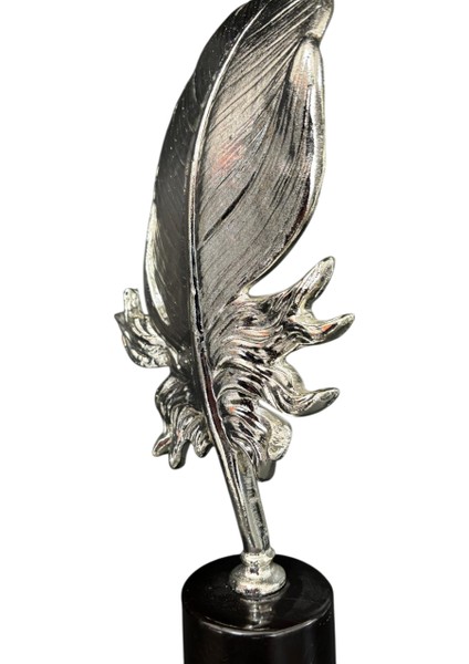 Mermer Kaideli 2’li Metal Dekoratif Yaprak Seti 60CM - 45CM / Gümüş Renk Döküm Yaprak Dekor