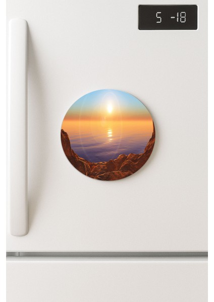 Desenli Temalı Yuvarlak Buzdolabı Magnet – 10X10 cm Deniz Manzara
