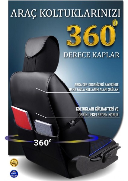 Tata Telcoline Deri Oto Koltuk Kılıfı Ön Arka Set Plus Serisi Siyah Mavi Scr