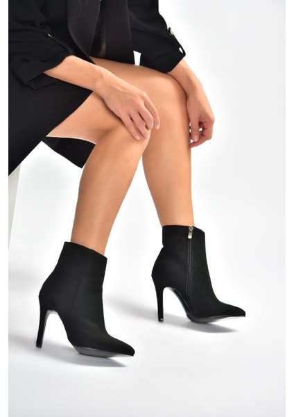 N372524402 Siyah Süet Ince Topuklu Kadın Bot