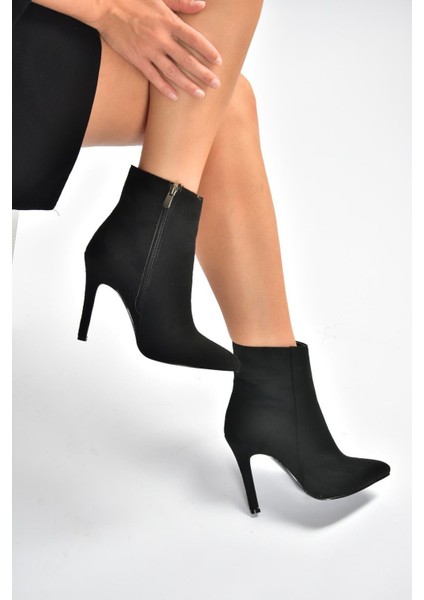 N372524402 Siyah Süet Ince Topuklu Kadın Bot modelleri
