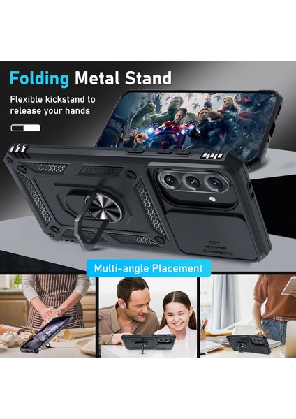 Samsung Galaxy A56 Uyumlu Ekran Koruyucu Kılıf Sürgülü Yüzüklü Standlı Darbe Emici Tank Kapak fiyatları