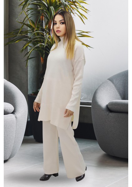 Kadın Dik Yaka Tunik Alt Üst Triko Takım modelleri